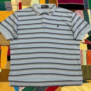 Polo Ralph Lauren Baby Blue with Navy Striped Polo Shirt Large